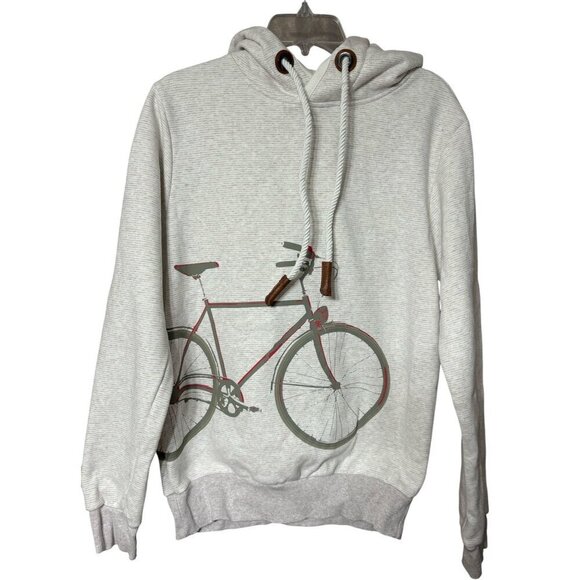 Denmark Bicycle Graphic Light Gray Hoodie Sweatshirt  Drawstring Thick Women's M - Picture 1 of 10